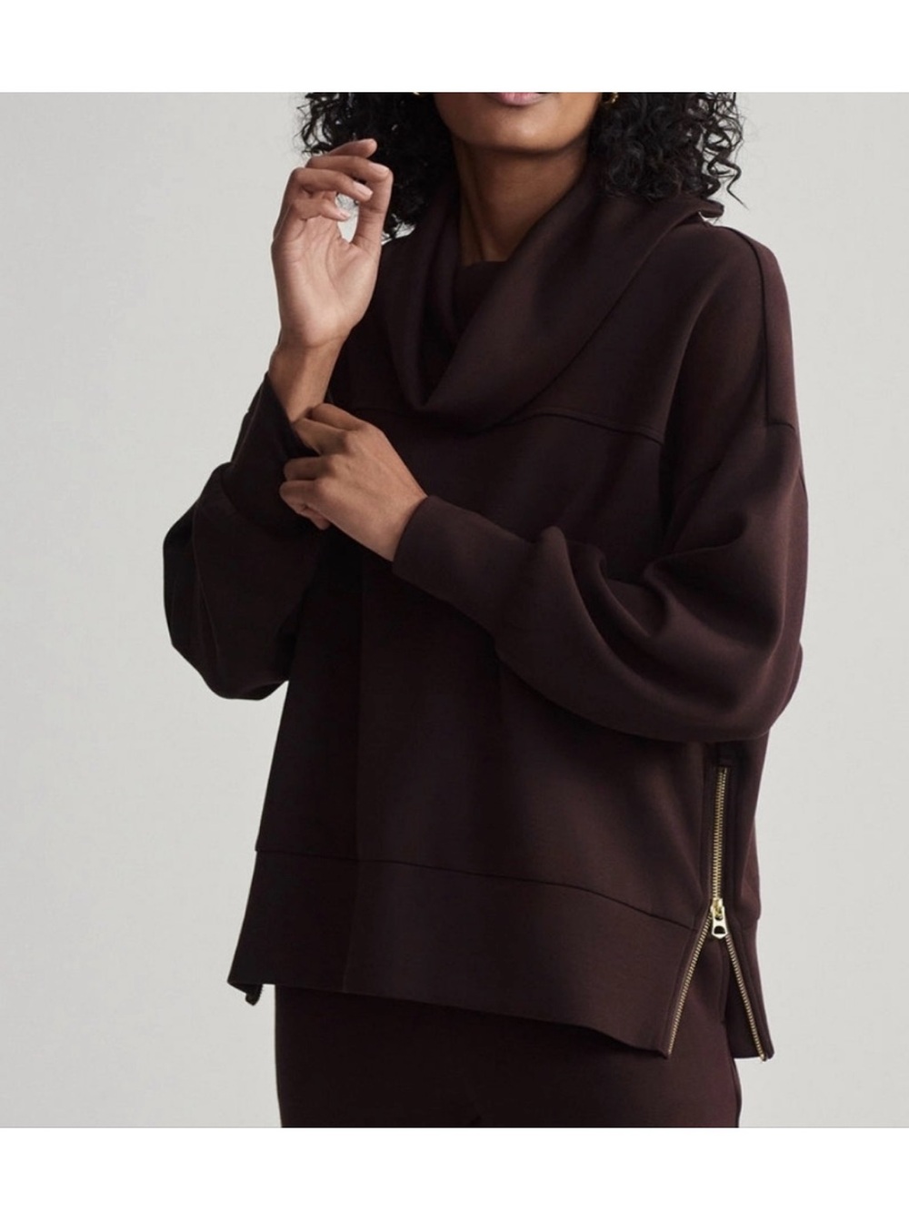 VARLEY PRIYA LONGLINE SWEATshirt in coffee bean extra small nwt